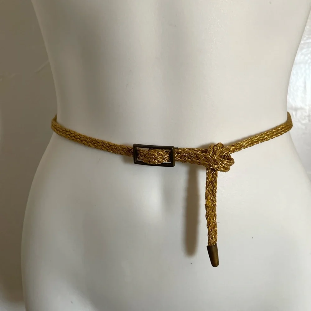 VINTAGE 70s Serpentine Gold SKINNY Disco Era BELT XS